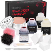 CHASPA Halloween Liquid Latex Special Effects SFX makeup kit for Fake Scar Wound Makeup - Scar Wax + 2 Btl Liquid Latex + 2 Btl Fake Blood + Spatula Tool + 2Pcs Stipple Sponge for Halloween Cosplay