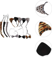 Lurrose Womens Headbands 3 Sets of 9pcs Animal Costume Accessories with Tiger Leopard Black Headband Tail and Bow Tie for Kids Toddler Photo Props Kids Suit