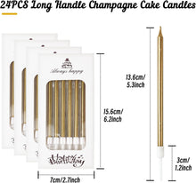 DONQL Birthday Cake Candles 24PCS, Tall Cake Candles, Long Birthday Candles, Thin Cupcake Candles with Holders for Birthday Cake Baby Shower Cake Wedding Party Decoration (24Pcs Champagne)