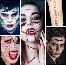 Kiiwah 9 Sheets Halloween Scary Face Tattoos, Fake Scars Spider Web Blood Halloween Temporary Tattoo Stickers for Adults Kids Cosplay Halloween Costume Party Make-Up