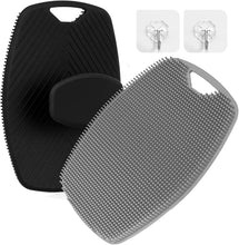 2 Pack Silicone Body Scrubber Shower Bath Brush Gentle Exfoliating Scrub Cleansing Body Buffer for Men Women Baby Sensitive Skin, Ergonomic No-Slip Handle Hanging Design (Black & Grey)