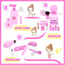 GAGAKU Wooden Makeup Set Kids Pretend Makeup Sets Wooden Toy Kit Montessori Fake Makeup Play Dress Up Kit with Hair Dryer Mirror for Toddler Children Little Girls Perfume Gifts Ages 3 +