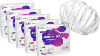 5pk - Omnitex Premium Rinse Free Shampoo Cap - Microwaveable  with Conditioner & Vitamins  Nourish & Protect with Herbal Extracts & Barrier Cream  No Water, No Parabens, Latex Free, Alcohol Free