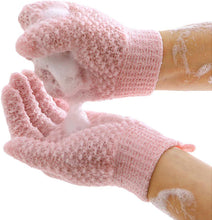 iJiZuo 2Pcs Exfoliating Wash Gloves, Scrub Gloves, Body Peeling Gloves, Natural Loofah Washcloth Exfoliating Glove, Also for Face, Legs, Ingrown Hair, Feet (Pink)