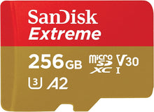 SanDisk 256GB Extreme microSDXC card +SD adapter, microSD card for smartphones, action cameras, drones, V30, up to 190 MB/s, SanDisk QuickFlow Technology, RescuePro Deluxe, UHS-I, 4k, V30, A2, C10, U3