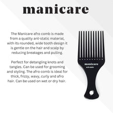 Manicare Afro Comb For Detangling And Styling, Professional Hairdressing Tool For Curly, Wavy, Frizzy And Afro Hair, Wide Tooth Anti-Static, Reduces Breakage, Pulling And Gentle On The Hair And Scalp