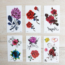 6 Sheets small fake Rose tattoo for women kids Girls,Temporary Tattoos blue red flower,waterproof and Long Lasting sexy body tattoos flowers -purple pink yellow rose flowers