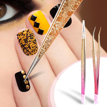 Ouligay 2Pcs Double Ended Nail Art Tweezers for Women Stainless Steel Tweezer Straight Curved Tip Tweezers with Silicone Pressing Head for Nail Crafts Rhinestone Stickers Jewel Gem Picker Tool