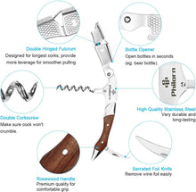 Philorn Professional Wine Opener Corkscrew Bottle Opener Foil Cutter All-in-one Stainless Steel Cap Remover with Rosewood Handle Best Choice of Housewives Sommeliers Waiters and Bartenders