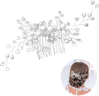 Bride Flower Wedding Hair Vines Crystal Hair Piece Bridal Hair Accessories Pearl Hair Pins Headpieces Accessories Handmade Flower Rhinestone Headpiece for Brides Bridesmaids Women Girls