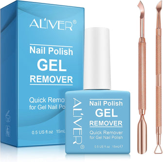 Gel Nail Polish Remover With 1 Pcs Cuticle and 1 Pcs Nail Polish Scraper,Professional Gel Nail Remover,Quick & Easy Polish Remover In 2-3 Minutes,Don't Hurt Your Nails (Rosegold)