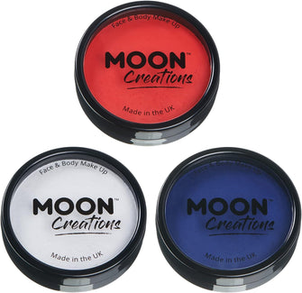 Moon Creations Pro Face & Body Makeup  Coronation King Charles Union Jack Set  Professional Colour Paint Cake Pots for Face Painting  Face Paint for Kids, Adults, Fancy Dress, Festivals, Halloween