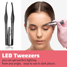 2 Pieces Tweezers with LED Light Hair Removal Lighted Tweezers Makeup Tweezers with Light Tools for Men Women Precision Eyebrow Eyelash Hair Removal Tweezers Stainless Steel Tweezers, Black, Red