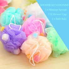 HOMESmith - Shower Set - Luxuriously Soft Exfoliating Sponge - Foam Balls and Shower Cap, Colourful, HS-142