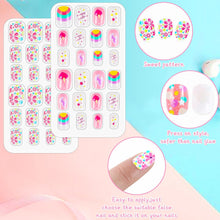 96 Pcs Kids False Nails, Children Press on Fake Nail Tip Cartoon Kids Full Cover Short Fingernail Children Artificial Nail Tips Kids Pre-glued Fake Nail Stickers for Girls Nails Art Decoration