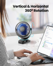 gaiatop Portable Clip on Fan Battery Operated, Small Powerful USB Desk Fan, 3 Speed Quiet Rechargeable Mini Table Fan, 360 Rotate Personal Cooling Fan for Home Office Stroller Camping Black Blue