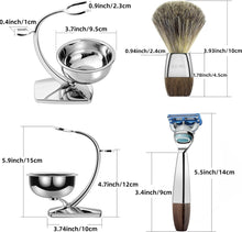 GRUTTI Shaving Brush Set, 4-in-1 Shaving Brush and Bowl Set - Shaving Brush Stand + Shaving Bowl + Badger Shaving Brush + Shaving Razor (compatible with Fusion 5), Men's Manual Shaving Sets