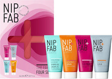 Nip+Fab The Fab Four Set Deluxe Mix, Bestsellers Kit, Contains: Glycolic Fix Scrub, Salicylic Fix Clay Mask, Vitamin C Fix Serum and Hyaluronic Fix Extreme4 Hybrid Gel Cream 2%, Complex Face Care