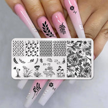 NICENEEDED 4 PCS Chinese Style Nail Art Stamping Plates, Rectangular Bamboo Pattern Stamp Plates, Flowers Print Manicure for Women and Girls Diy Printing Tools