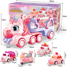 JQLM 5 IN 1 Unicorn Toy Girl Cars, Carrier Truck Toys for Girls Toddlers with Sound&Light, Birthday Christmas Toys Gifts for 2 3 4+ Year Old Baby Girls Boys Kids (Pink)