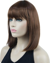 Lydell 10" Short Straight Bob Hair Wigs with Bangs Synthetic Hair Cute Wigs (30 Medium Auburn)