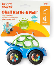 Bright Starts Oball Rattle & Roll Sports Race Car Toy Push and Go Vehicle, Easy Grasp, Ages 3 Months +, Blue