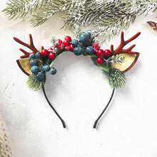 Carufin Christmas Antlers Hair Accessories Xmas Party Berry Flower Hair Hoop Headwear Hair Accessories for Women Girls (C)