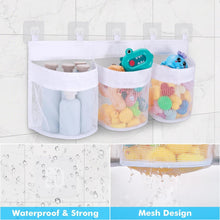 Huiguli Large Bath Toy Storage Organizer, 60cm Mesh Baby Bath Toy Storage with 3 Compartment Large Openings, Quick Drying Bath Toy Net Bath Toy Tidy with 5 Strong Suction Hooks