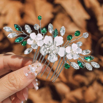 IYOU Flower Bridal Hair Comb Green Crystal Hair Accessories Rhinestone Wedding Sides Combs Bride Bridesmaid Hair Piece Headpiece for Women