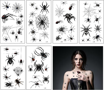 DOKEI Spider Temporary Tattoo, 100 pcs Halloween Spider Tattoos Kids Spider Webs Face Tattoos Stickers for Halloween Bachelorette Carnival Cosplay Costume Makeup Party