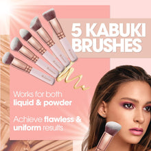 Kabuki Makeup Brush Set - Foundation Powder Blush Concealer Contour Brushes - Perfect For Liquid, Cream or Mineral Products - 10 Pc Collection With Premium Synthetic Bristles For Eye and Face Cosmetic