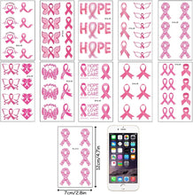 Pink Ribbon Temporary Tattoos,10 Sheets Fake Waterproof Breast Cancer Awareness Tattoo Stickers for Women Girls Party Fundraising Event