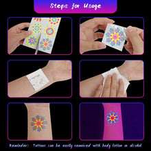 AOT 10 Sheets Neon Temporary Tattoos, Glow in the Dark Neon Tattoos, Glow UV Neon Body Face Skin Tattoo, Flowers Butterfly Blacklight Fake Waterproof Tattoo Stickers for Women Girls Party Decorations