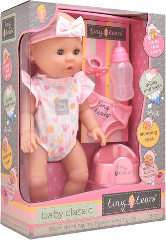 John Adams  Tiny Tears - Baby Classic - 38cm crying and wetting doll: One of the UK's best loved doll brands!  Nurturing Dolls  Ages 18m+