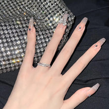 Long Glossy Press on Nails Nude French Coffin Fake Nails Full Cover Ballerina Nails with Diamonds and Shiny Bow Design for Women and Girls(24 PCS)