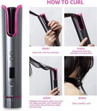 Hair Curlers, MYPIN Portable Cordless Automatic Hair Curlers for Long Hair Curling Wand Rechargeable Curling Iron with Adjustable 4 Temperatures & 6 Timer Settings LCD Display for Hair Styling Tools