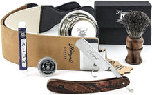 Haryali London Shaving Kit - 6pc Straight Razor Kit - Wooden - Cut Throat Razor - Badger Shaving Brush - Shaving Bowl - Leather - Straight Razor Strop - Honing Compound - Alum Stick