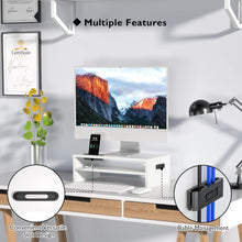 BONTEC Wood Monitor Stand Riser, Desk Monitor Stand with Smartphone Holder, Ergonomic Laptop Stand with Cable Management for Computer, Notebook, iMac, PC, 2 Tiers Black (W420 x D235 x H142mm) White