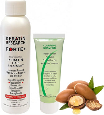 Keratin Forte Keratin Brazilian Keratin Hair Blowout Treatment Extra Strength 120ml with Clarifying Shampoo 30ml Enhanced Formula for Curly Hair By Keratin Research with Moroccan Argan oil (120ml kit)