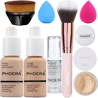 PHOERA Foundation, Full Coverage Foundation, PHOERA Primer, PHOERA Powder, PHOERA Makeup Set, Kabuki Makeup Brushes Foundation Brush Powder Brush,2 Pcs Makeup Sponge (2 PCS104 Buff Beige)