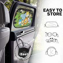 iZoeL Car Sun Shade for Baby Kids 2 PCS Static Cling Side Window Car 80GSM Animals Cars Rear Sunshades Universal with 8 Suction Cups and Storage Bag - Sun Glare and UV Rays Protection