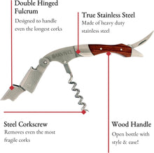 Barvivo Wine Opener with Foil Cutter and Cap Remover - Double Hinged Corkscrew for Bartenders - Stainless Steel Wine Key for Easy Bottle Opening - Manual Wine Bottle Opener - Rosewood, 12x1.5x3 cm