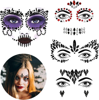 Bowitzki Face Jewels Halloween Rhinestone Stickers Self Adhesive Crystal Makeup Face Gems Stick for Festival Accessory Decorations (C)