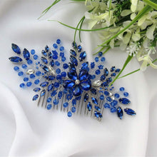 Anglacesmade Bridal Royal Blue Crystal Hair Comb Sapphire Hair Piece Prom Party Festival Wedding Hair Accessories for Women and Girls