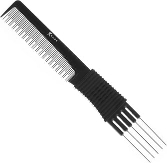 Kobe Pro Metal Prong Comb - Effortlessly Add Volume and Control to Hair, Ergonomic Design, Dual-Sized Teeth, Stainless Steel section Pins  Ideal for Back-combing, Root Lift, Sectioning and Smoothing. - Durable, Anti-Static, and Chemical Resistant