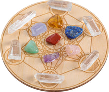 Lurrose Seven Chakra Crystal Set with Wooden Board Healing Stones Set Tumbled Stones Decorative Stone Ornament for Reiki Chakra Meditation Therapy