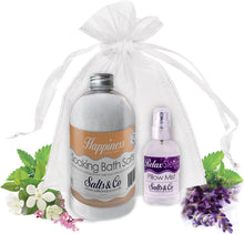 Happiness & Relax - Aromatherapy Bath Salts & Pillow Spray Gift Set - Packaged in Organza Bag - Orange, Neroli, Lavender, Peppermint, Lemongrass oils by Salts & Co