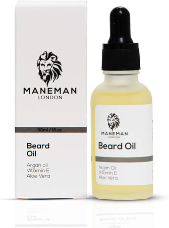 Maneman London Beard Oil  Unscented  Non Greasy  Moisturises and Conditions Beard Natural and Organic  Argan, Jojoba & Aloe Vera Oil Vitamin e  Mens Gift (30mL) (Unscented Oil)