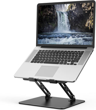 Nayka Adjustable Laptop Stand for Desk, Metal Foldable Laptop Riser, Portable Laptop Holder Mount, Ventilated Cooling Computer Notebook Stand Compatible with 10-15.6 Laptops