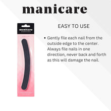 Manicare 2 Pack Curved Nail Files, Boomerang Shape For Ease of Use, Black Emery Boards, Natural And Artificial Nails, Double Sided Medium Grit, For At Home DIY Salon Professional Manicure Or Pedicure